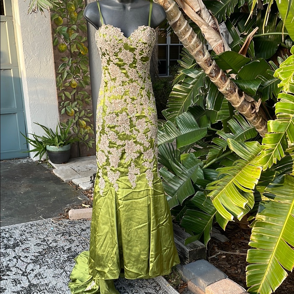 Jovani floral satin lace mermaid dress with train - Picture 3 of 13